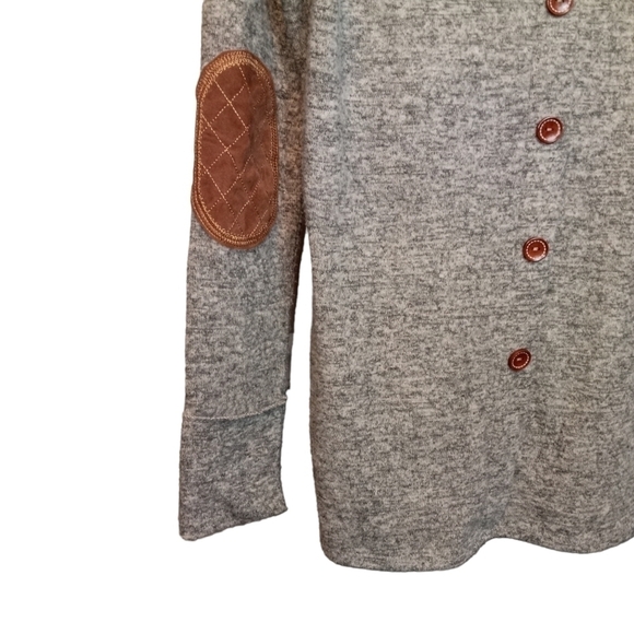 Taupe Lightweight Stretchy Sweater Elbow Patches Back Buttons Size Small - Picture 8 of 12